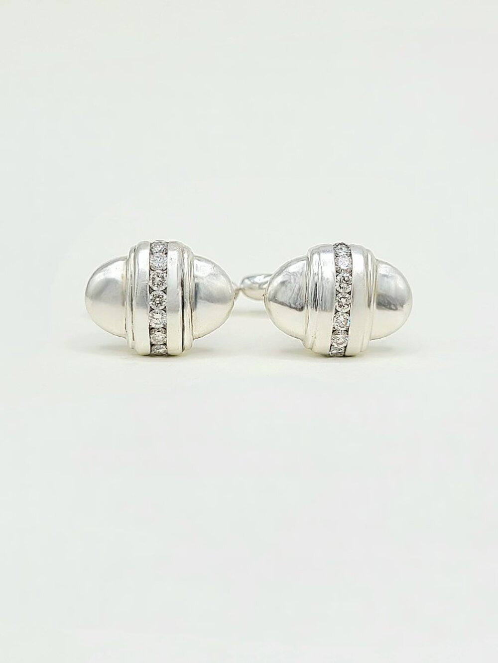 David Yurman Thoroughbred Cufflinks in Sterling Silver w/ White Diamonds - RARE